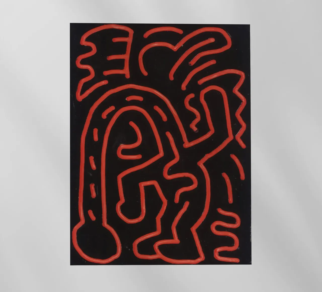 Keith Haring "Untitled", poster pop art con labirinto rosso pellicola backlit da ClubArt