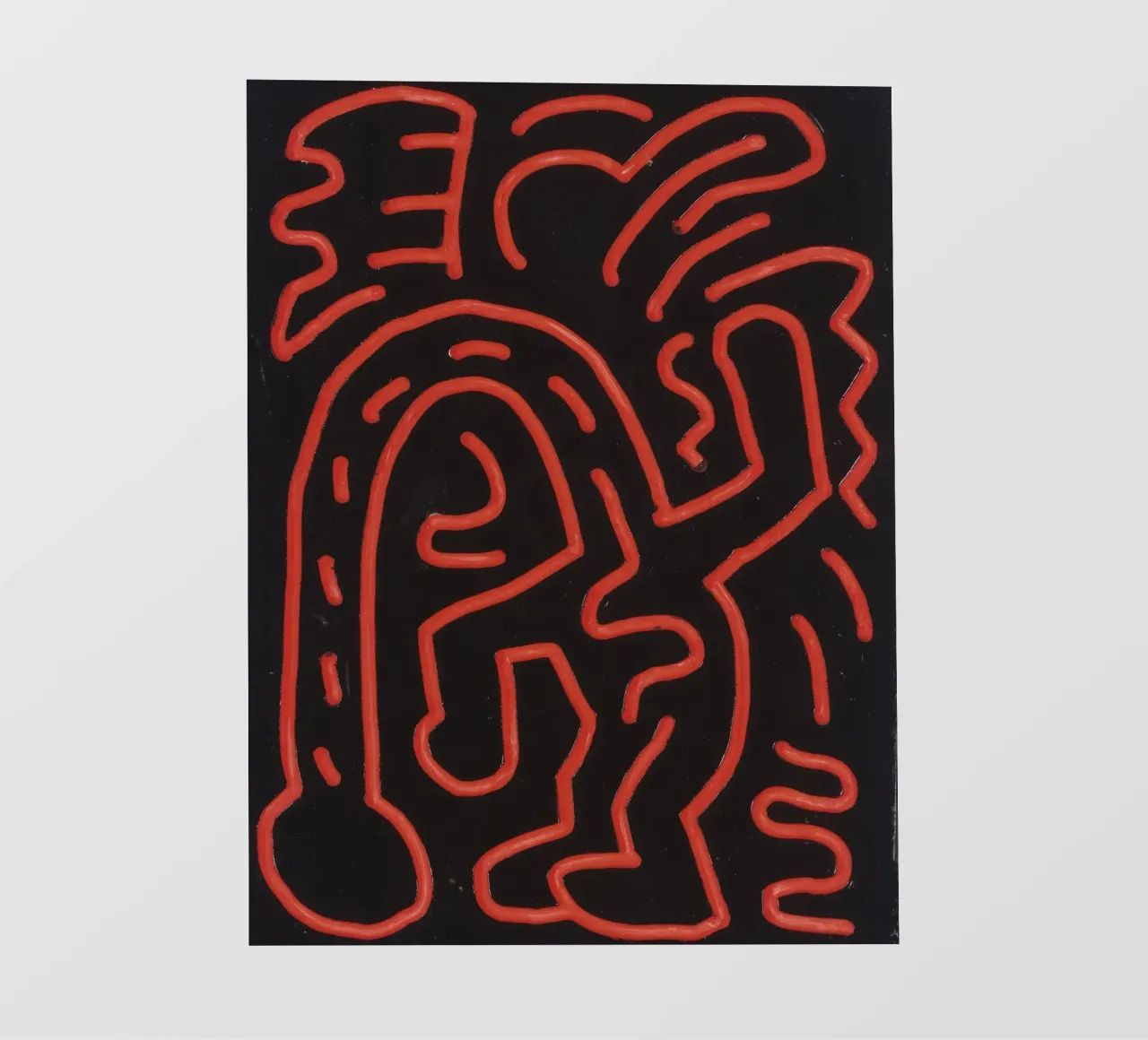 Keith Haring "Untitled", poster pop art con labirinto rosso pellicola backlit da ClubArt