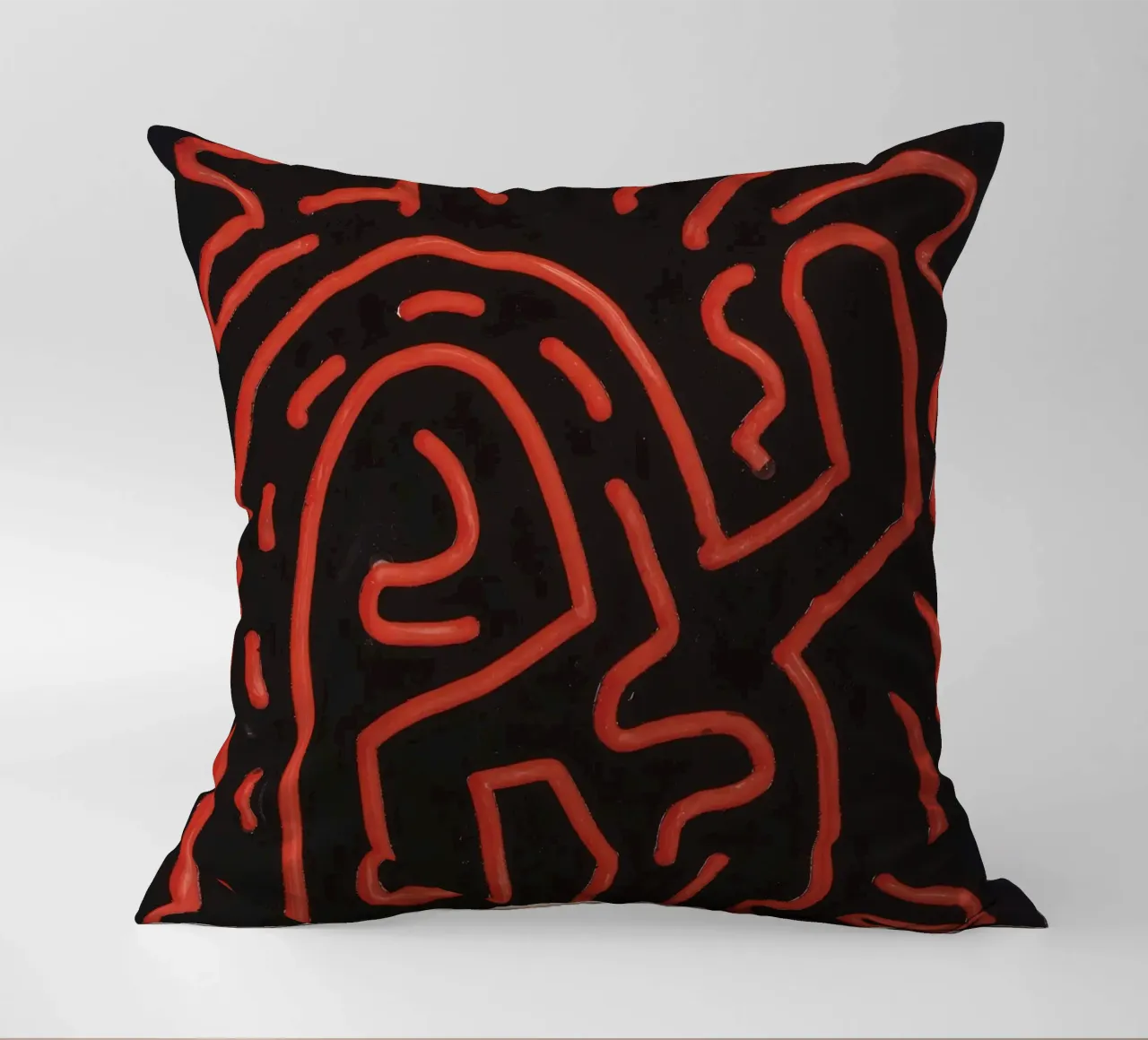 Keith Haring "Untitled", poster pop art con labirinto rosso cuscino da ClubArt