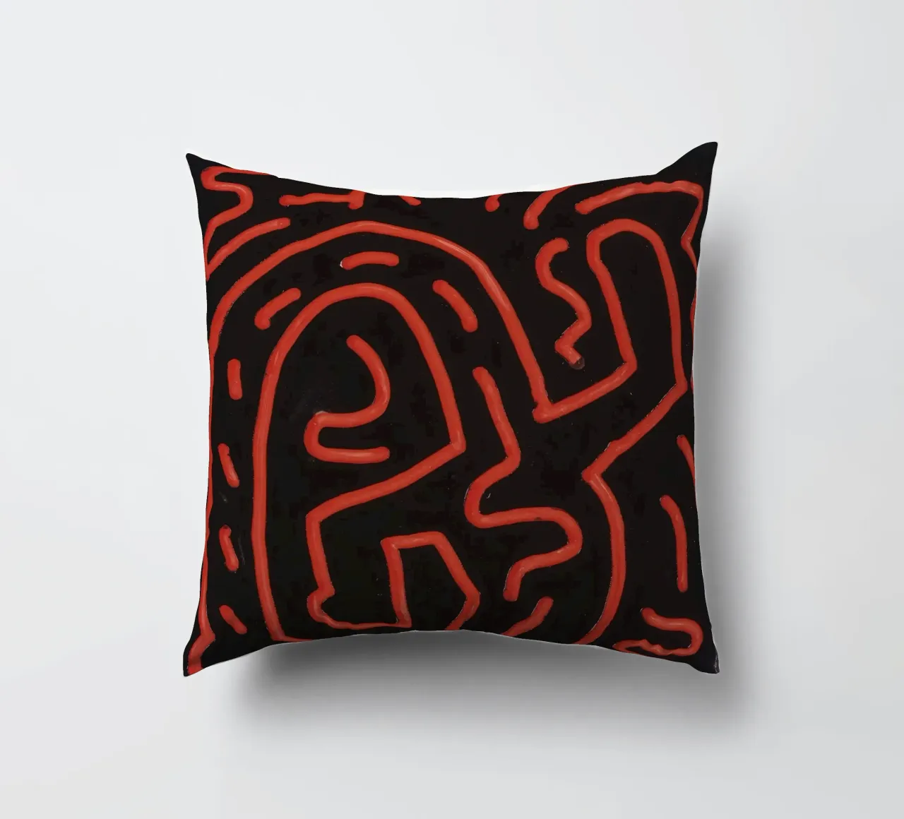 Keith Haring "Untitled", poster pop art con labirinto rosso cuscino da ClubArt