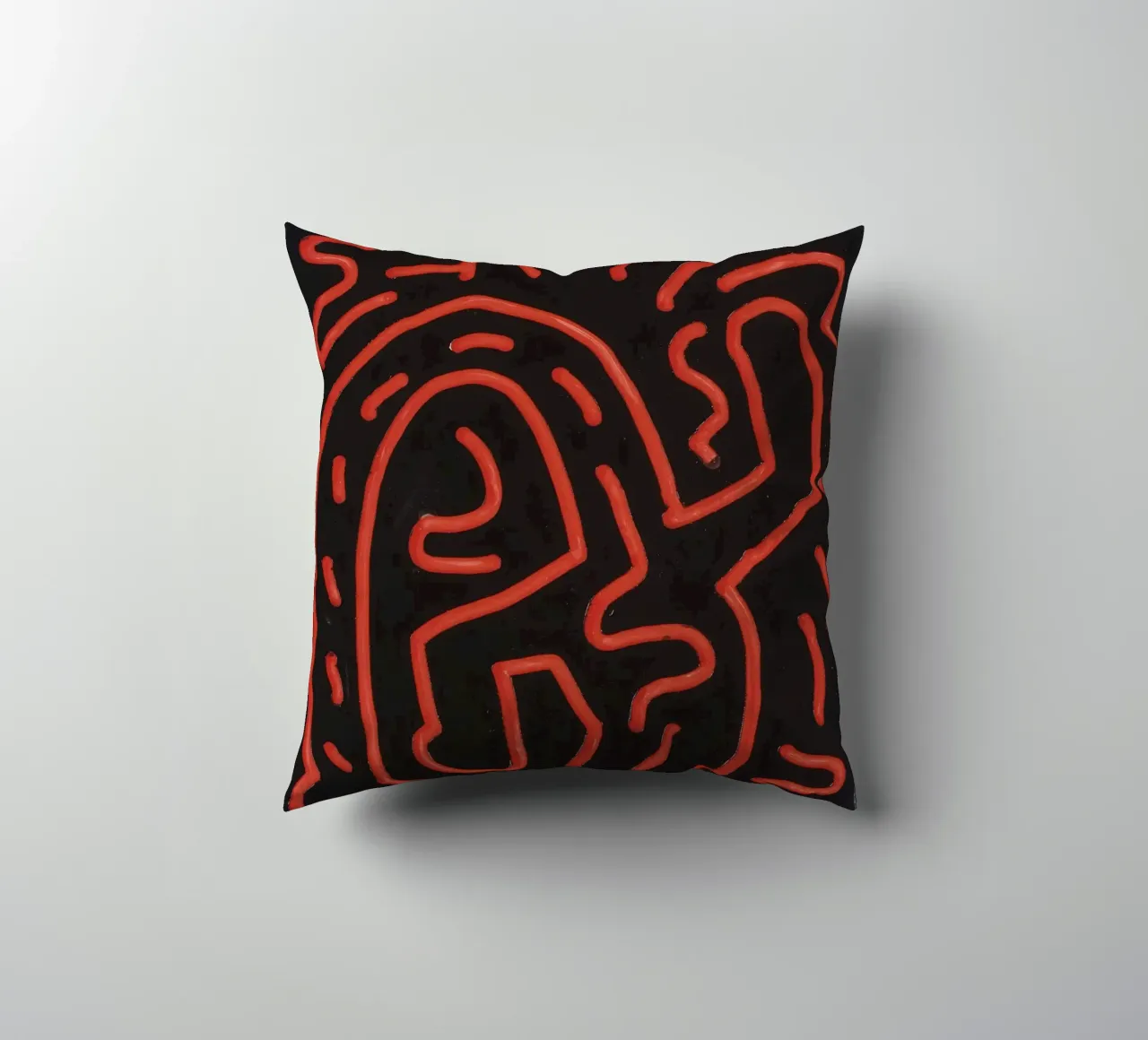 Keith Haring "Untitled", poster pop art con labirinto rosso cuscino da ClubArt