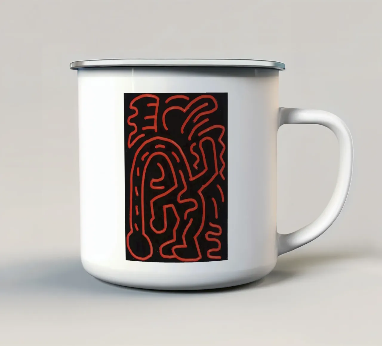Keith Haring "Untitled", poster pop art con labirinto rosso tazza in smalto da ClubArt