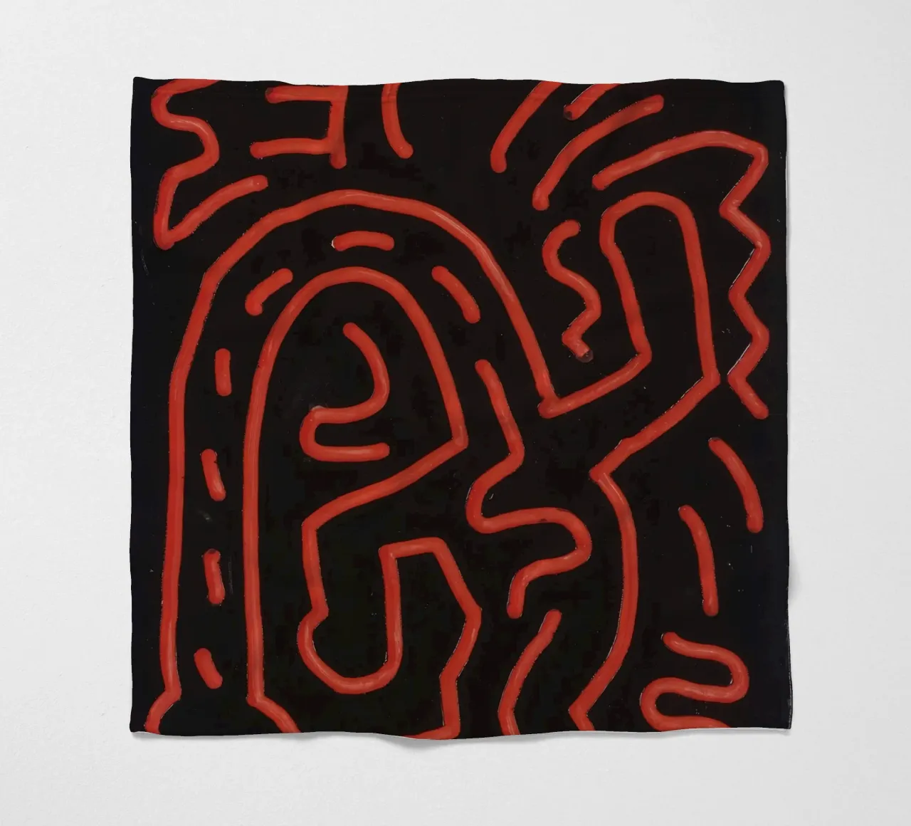 Keith Haring "Untitled", poster pop art con labirinto rosso coperta in pile da ClubArt