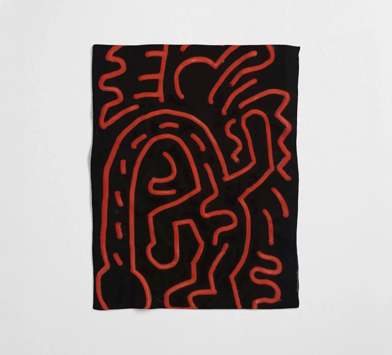 Keith Haring "Untitled", poster pop art con labirinto rosso coperta in pile da ClubArt