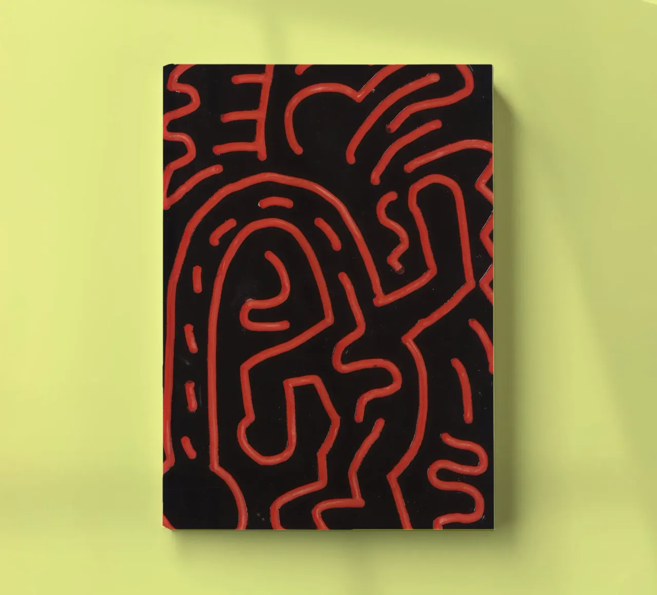 Keith Haring "Untitled", poster pop art con labirinto rosso diario da ClubArt