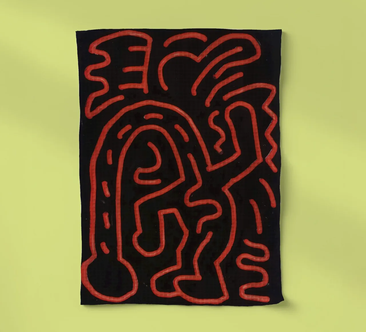 Keith Haring "Untitled", poster pop art con labirinto rosso canovaccio da cucina da ClubArt