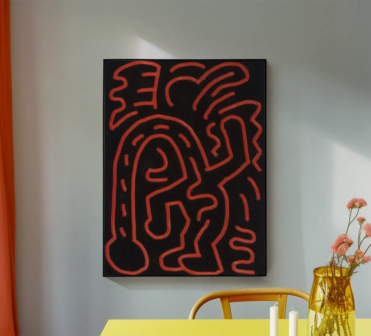Keith Haring "Untitled", poster pop art con labirinto rosso plexiglass da ClubArt