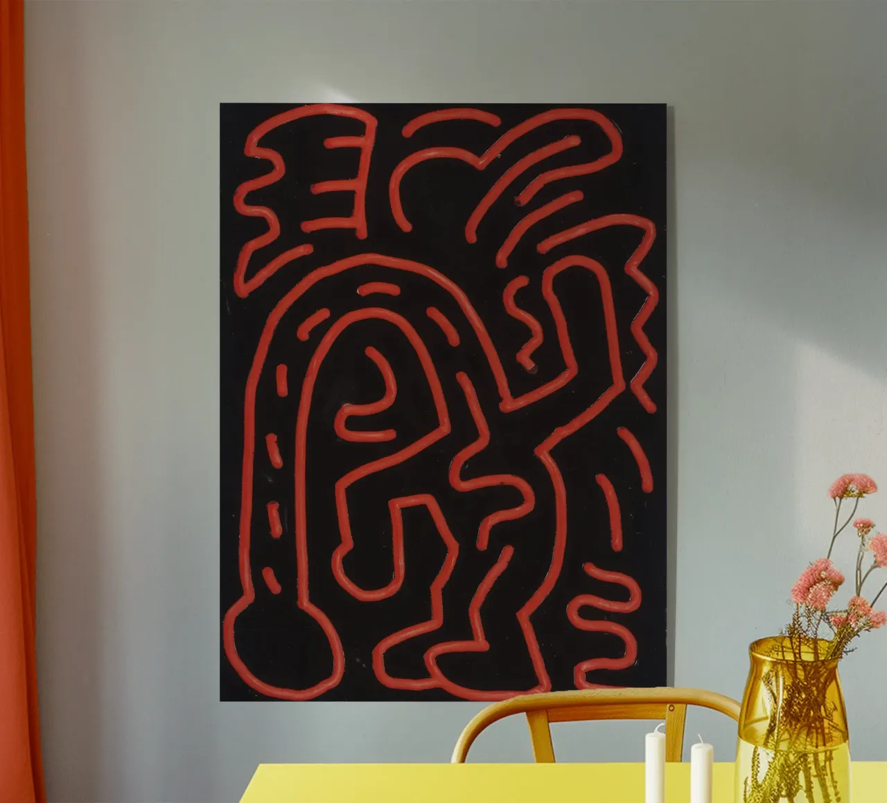 Keith Haring "Untitled", poster pop art con labirinto rosso plexiglass da ClubArt