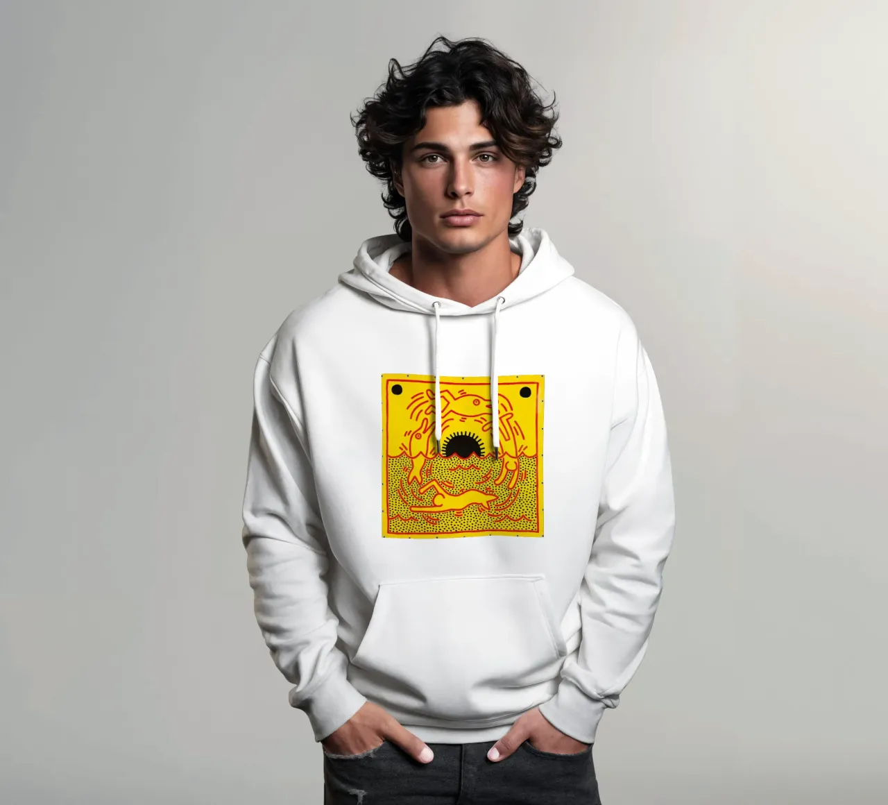 Poster di Keith Haring "Untitled" Pop Art Dolphins felpa con cappuccio da ClubArt
