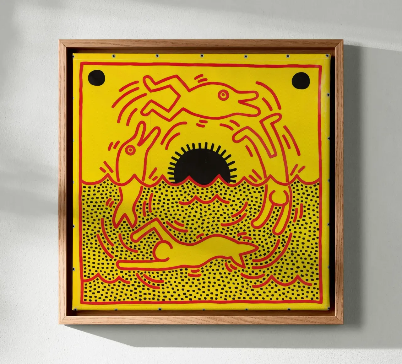 Keith Haring "Zonder titel" Pop Art Dolfijnen Poster canvas met Baklijst van ClubArt
