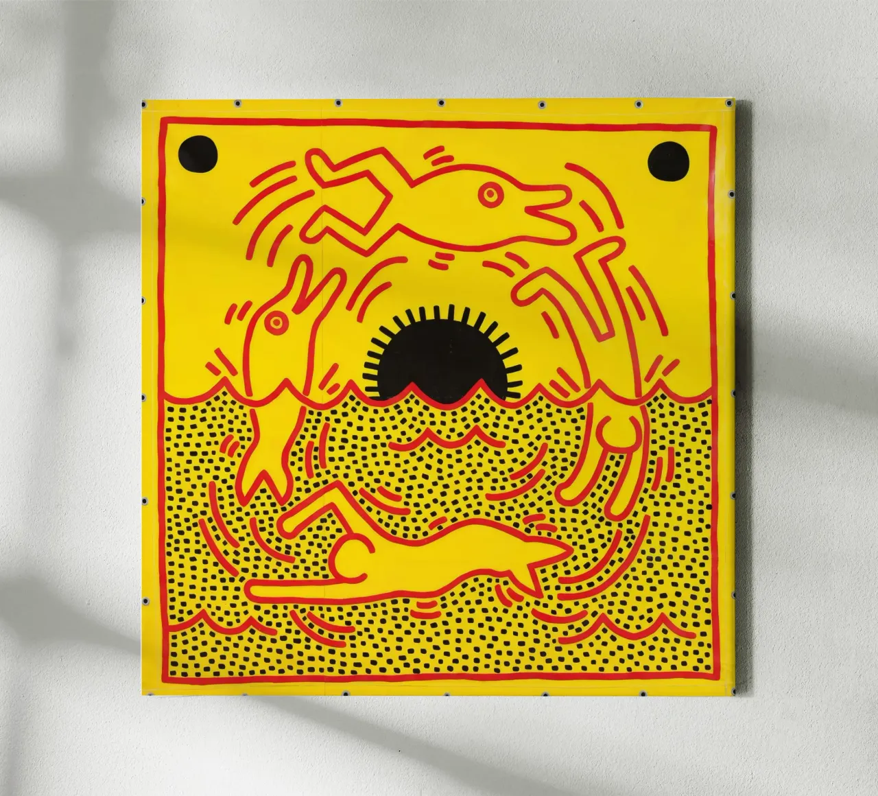 Keith Haring "Zonder titel" Pop Art Dolfijnen Poster canvas met Baklijst van ClubArt