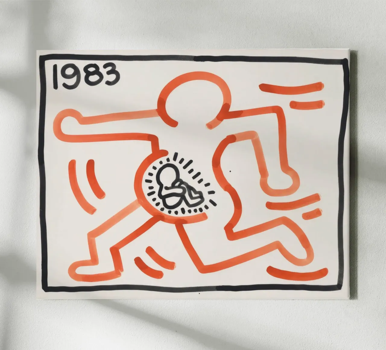 Keith Haring "Zonder titel" Pop Art Zwangerschap Poster canvas met Baklijst van ClubArt