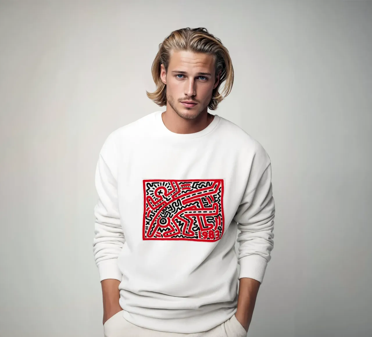 Keith Haring "Untitled" Pop Art Póster Laberinto Rojo sudadera de ClubArt