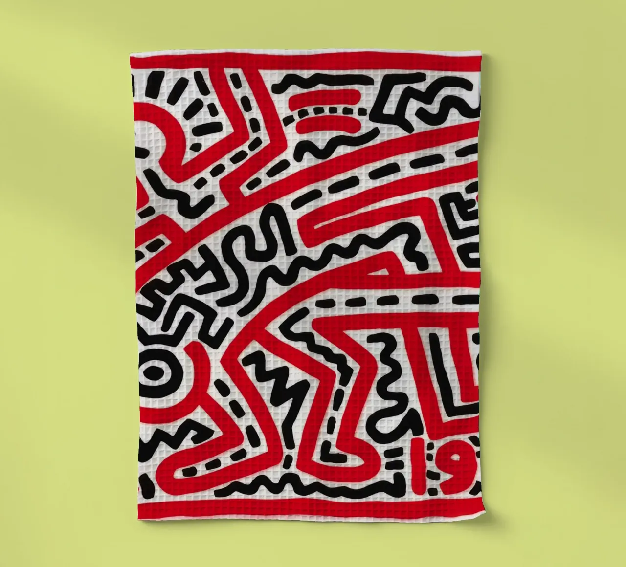 Keith Haring "Untitled" Pop Art Red Maze Poster torchon de ClubArt