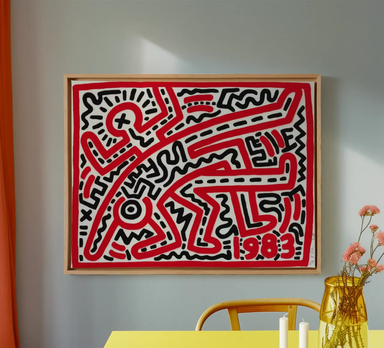 Keith Haring "Zonder titel" Pop Art Rood Doolhof Poster canvas met Baklijst van ClubArt