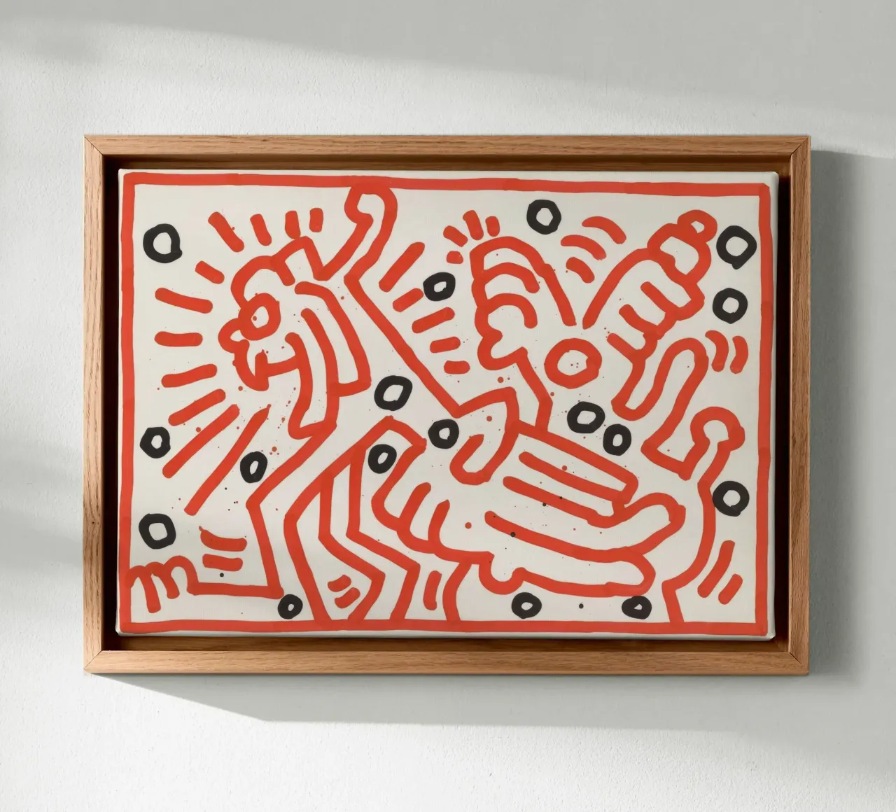 Keith Haring "Zonder titel" Pop Art Mens vs. beest canvas met Baklijst van ClubArt