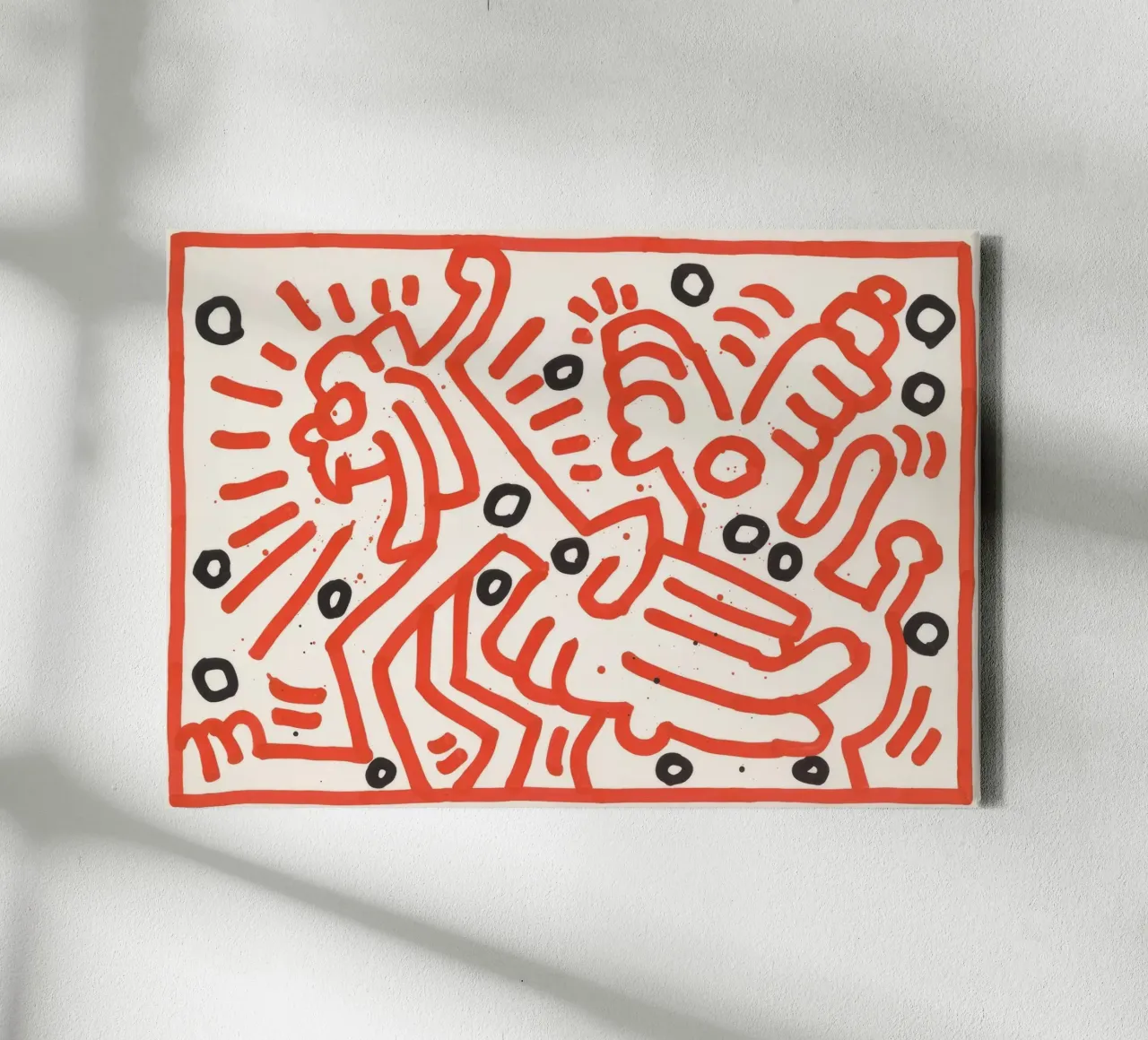 Keith Haring "Zonder titel" Pop Art Mens vs. beest canvas met Baklijst van ClubArt