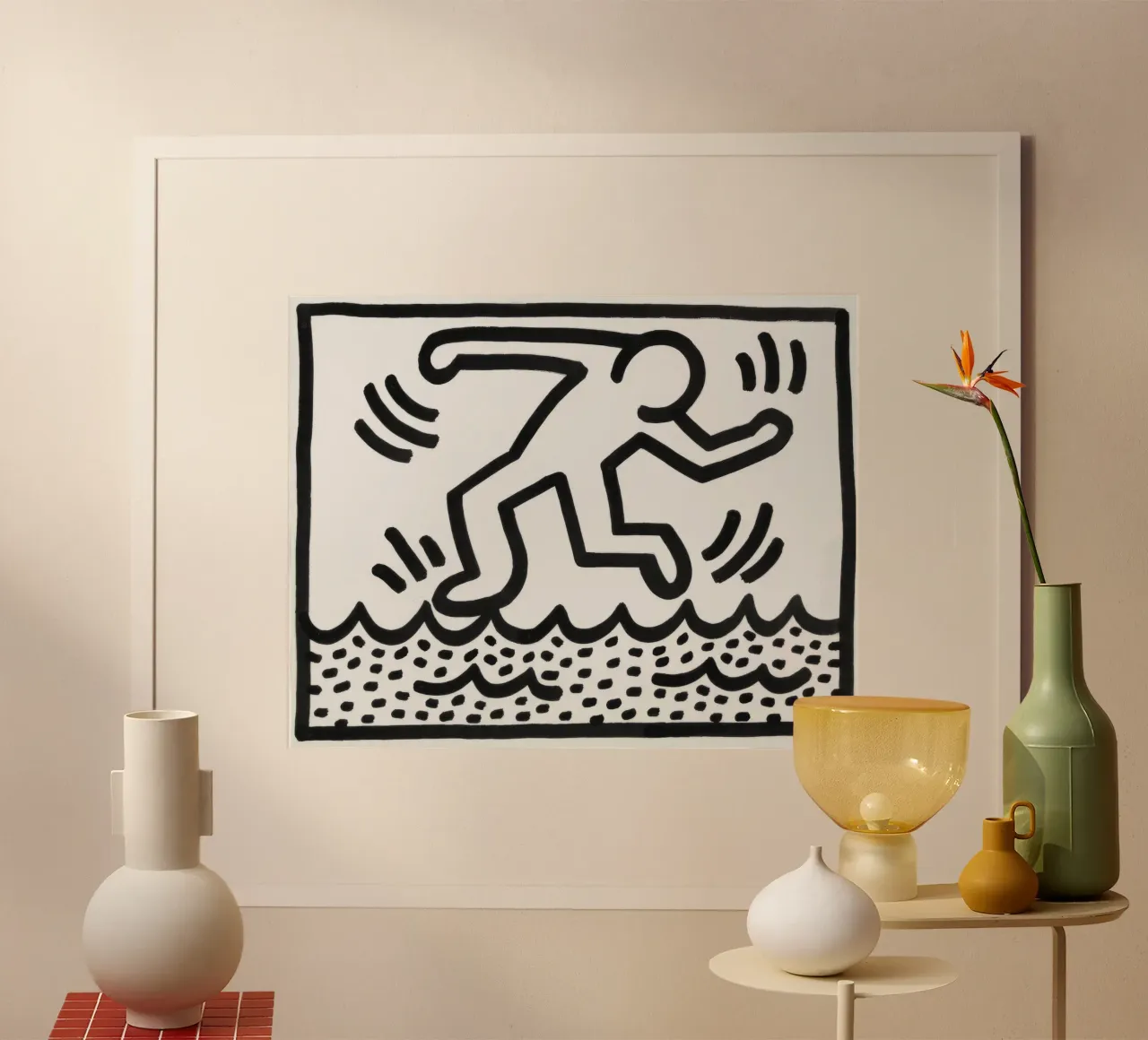 Keith Haring "Senza titolo" Pop Art che cammina sull'acqua poster con telaio in plastica da ClubArt