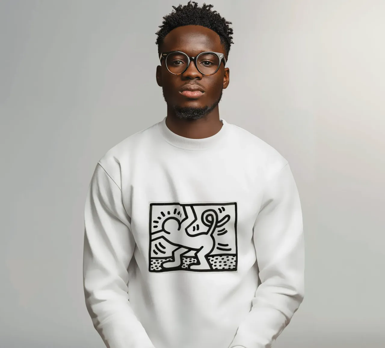 Keith Haring "Untitled" Poster Pop Art Uomo Gatto felpa da ClubArt