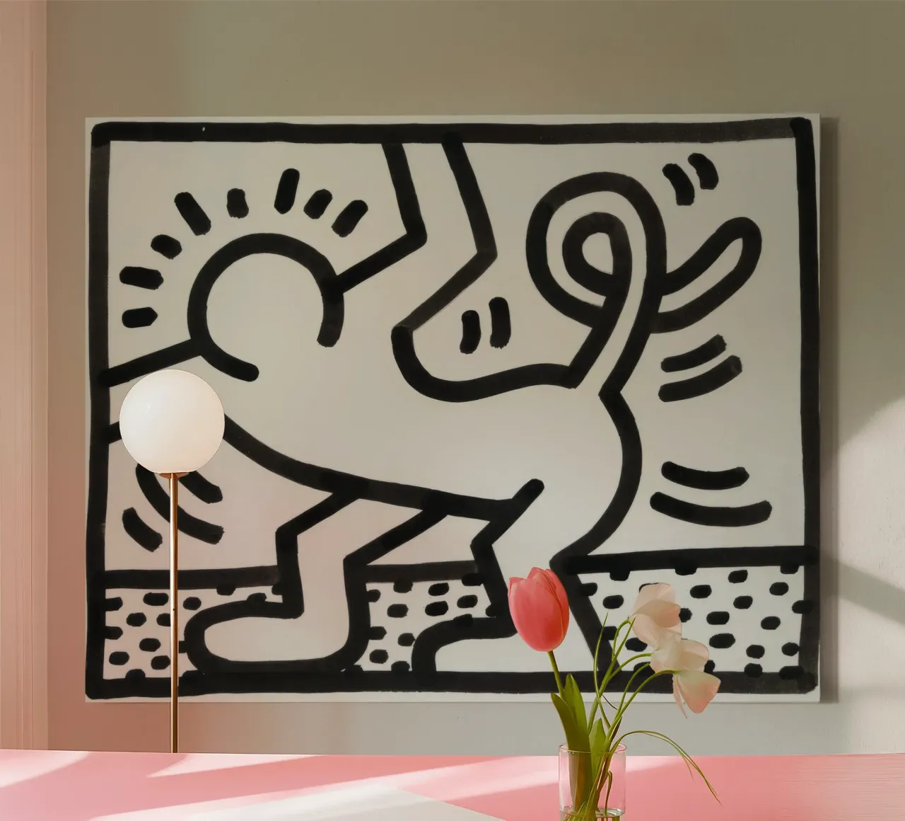 Keith Haring "Untitled" Pop Art Katze Mann Poster Leinwand mit Schattenfugenrahmen von ClubArt
