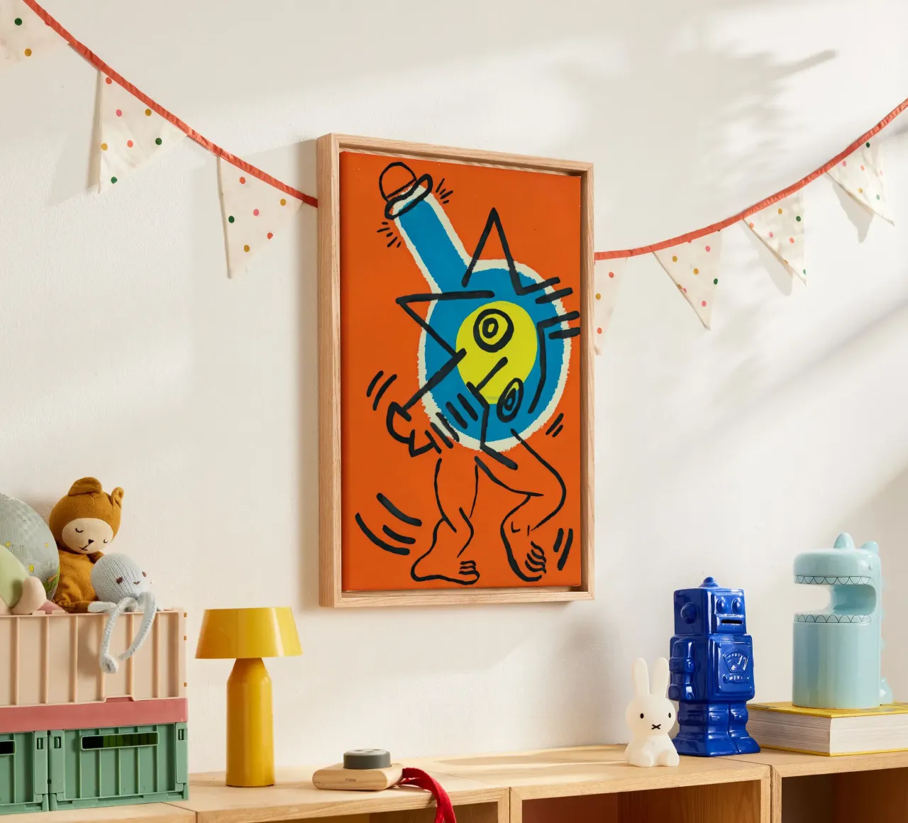 Keith Haring "Zonder titel" Pop Art Energieposter canvas met Baklijst van ClubArt