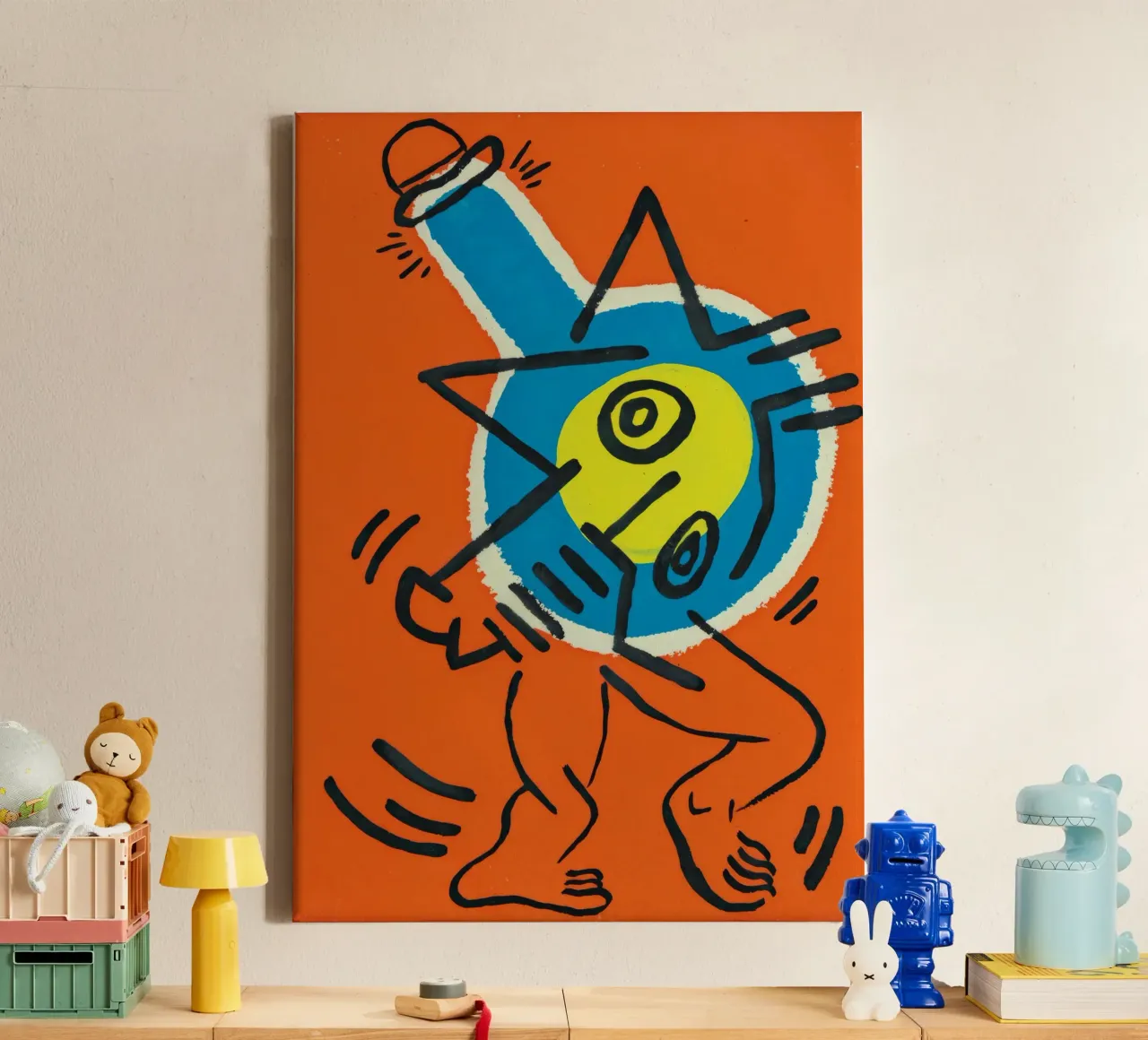 Keith Haring "Zonder titel" Pop Art Energieposter canvas met Baklijst van ClubArt