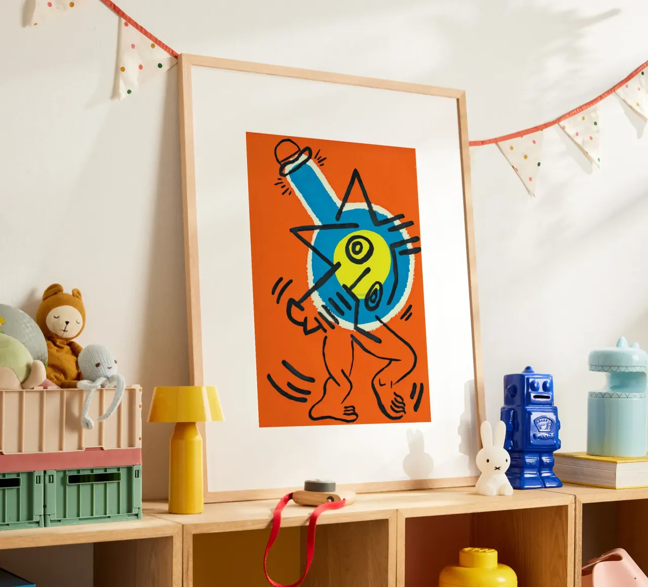 Poster energetico Pop Art "Senza titolo" di Keith Haring poster con telaio in legno da ClubArt