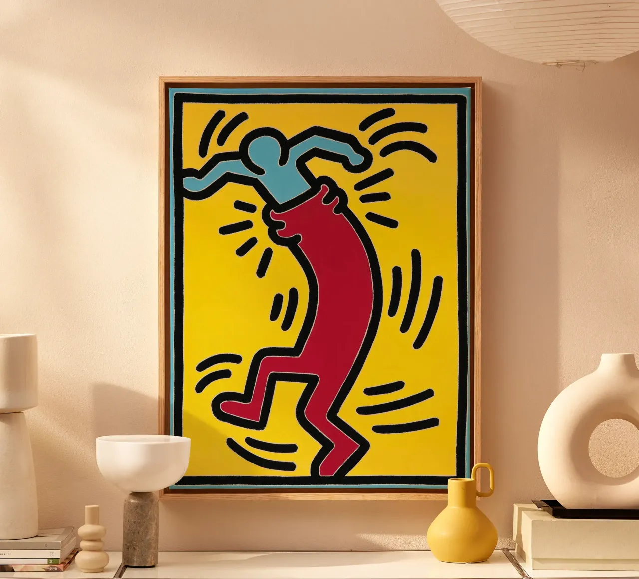 Keith Haring "Zonder titel" Pop Art Rood en Blauw Poster canvas met Baklijst van ClubArt