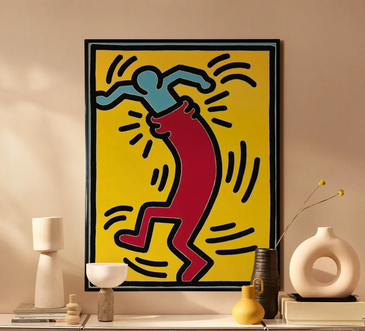Keith Haring "Senza titolo" Poster Pop Art rosso e blu poster con telaio in plastica da ClubArt