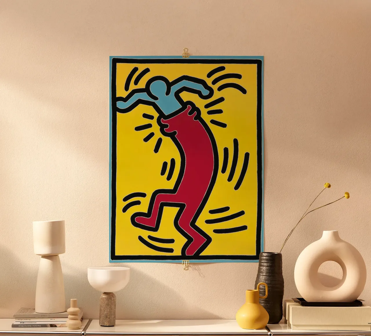 Keith Haring "Senza titolo" Poster Pop Art rosso e blu poster con telaio in plastica da ClubArt