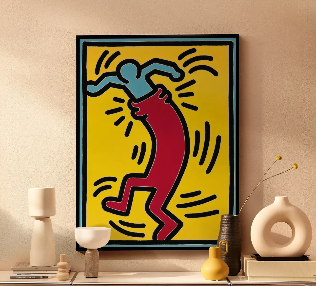 Keith Haring "Senza titolo" Poster Pop Art rosso e blu poster con telaio in plastica da ClubArt