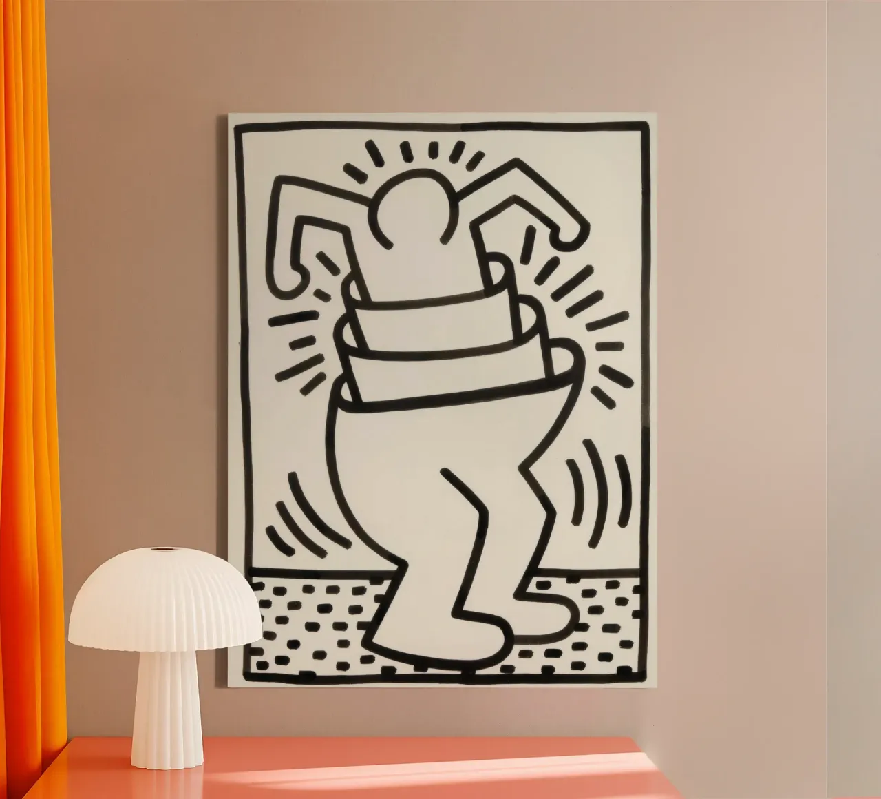 Keith Haring "Zonder titel" Pop Art Container Poster canvas met Baklijst van ClubArt