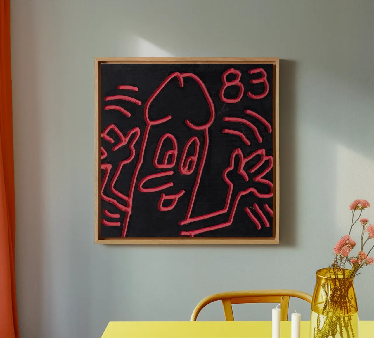 Keith Haring "Zonder titel" Pop Art Penis Poster canvas met Baklijst van ClubArt