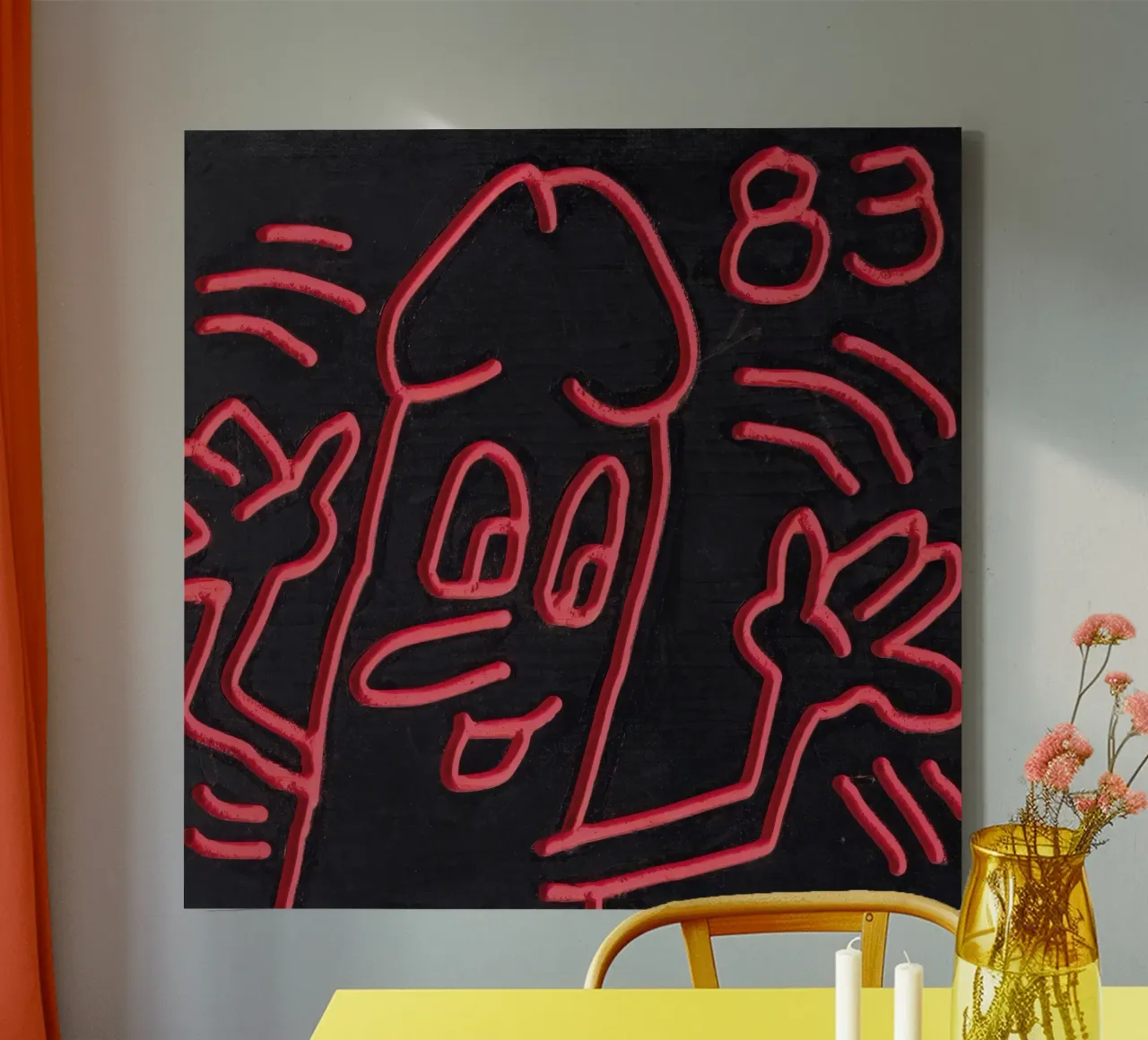 Keith Haring "Zonder titel" Pop Art Penis Poster canvas met Baklijst van ClubArt