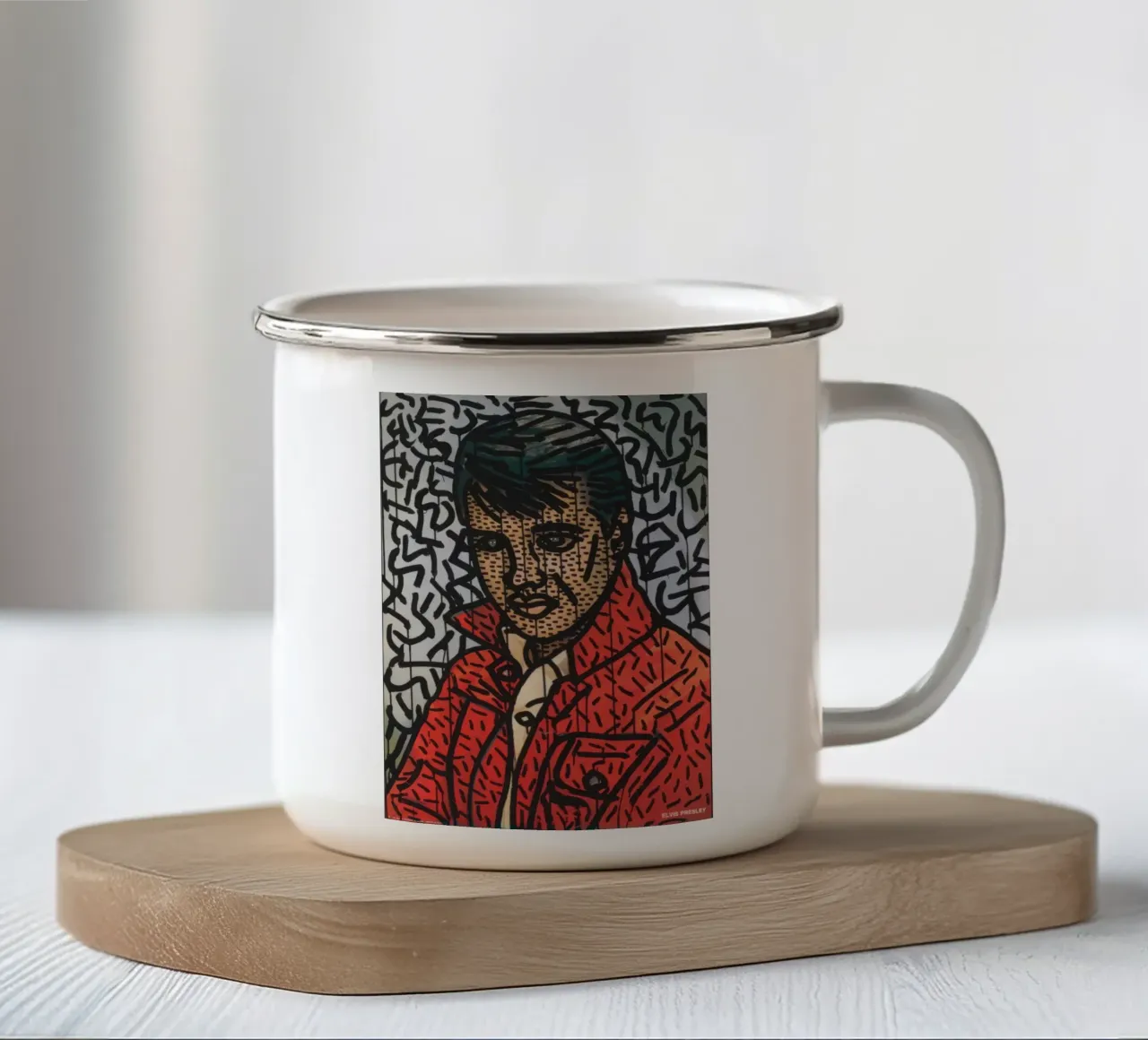 Ritratto pop art di Keith Haring "Elvis" Poster tazza in smalto da ClubArt
