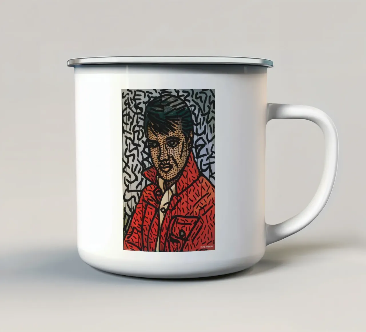 Ritratto pop art di Keith Haring "Elvis" Poster tazza in smalto da ClubArt