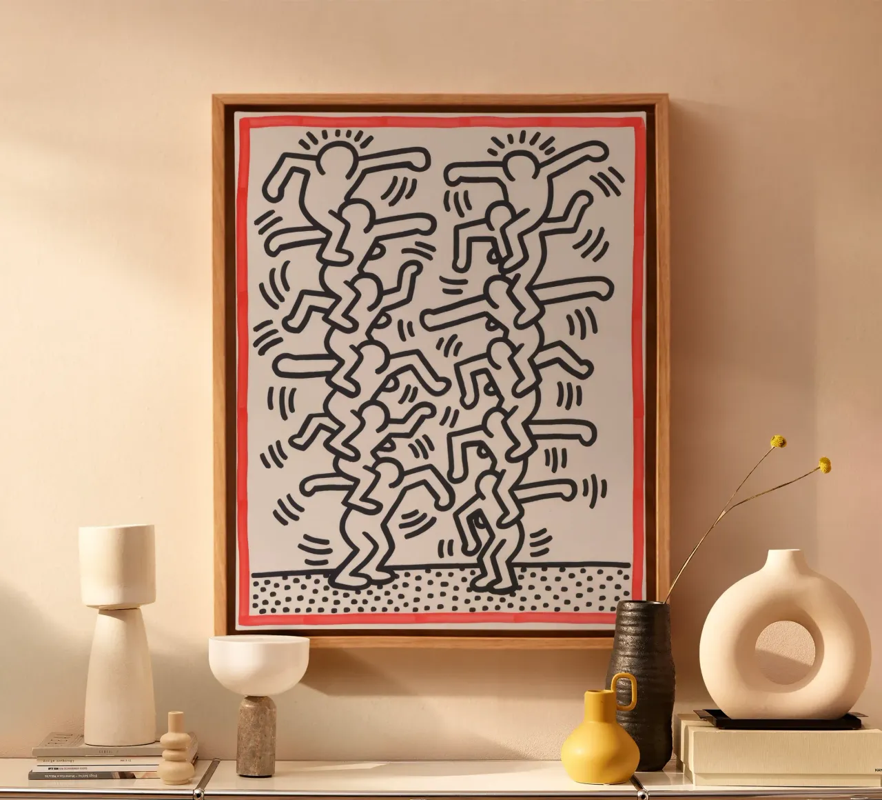 Keith Haring "Zonder titel" Pop Art Figuren Poster canvas met Baklijst van ClubArt