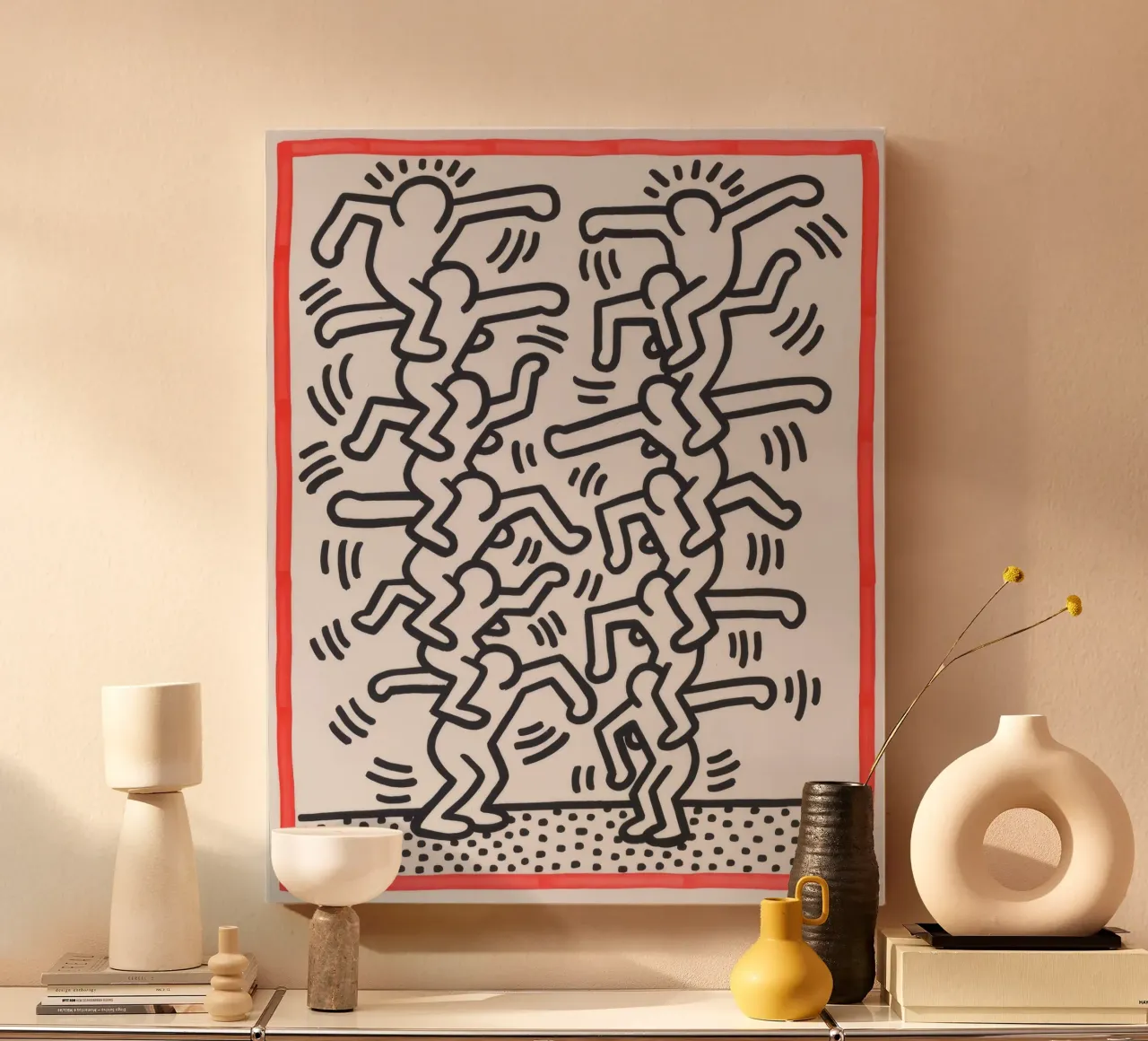 Keith Haring "Zonder titel" Pop Art Figuren Poster canvas met Baklijst van ClubArt