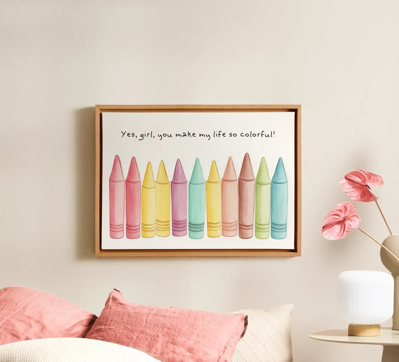 Kleurrijke Krijtjes Kunst Print, Kawaii Citaat Decor canvas met Baklijst van vintagepod
