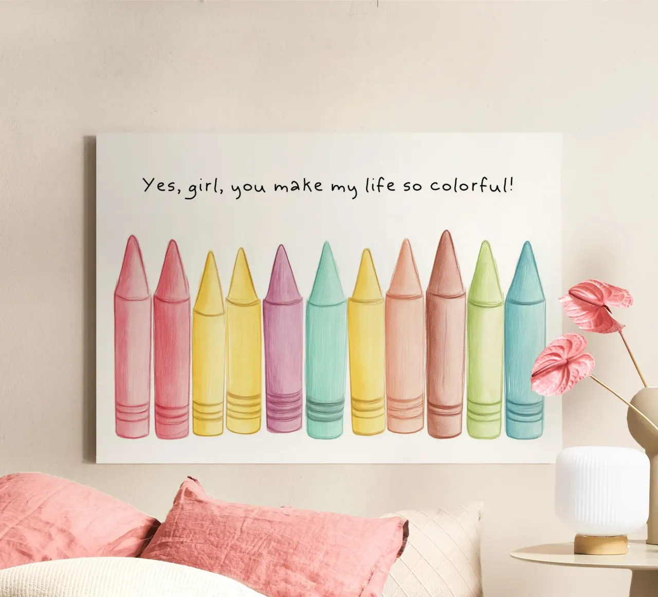 Kleurrijke Krijtjes Kunst Print, Kawaii Citaat Decor canvas met Baklijst van vintagepod
