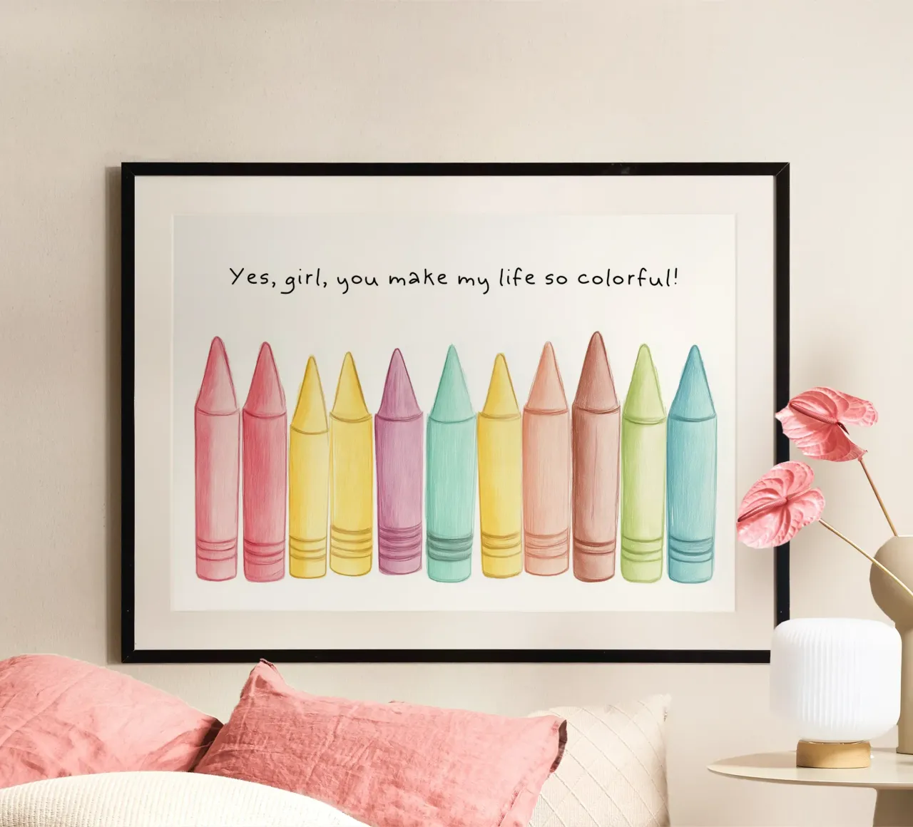 Bunte Buntstifte Kunstdruck, Kawaii Zitat Dekor Poster mit Aluminium Rahmen von vintagepod