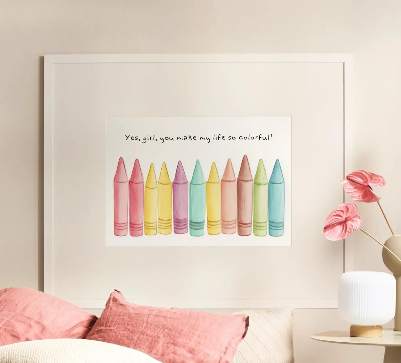 Bunte Buntstifte Kunstdruck, Kawaii Zitat Dekor Poster mit Aluminium Rahmen von vintagepod