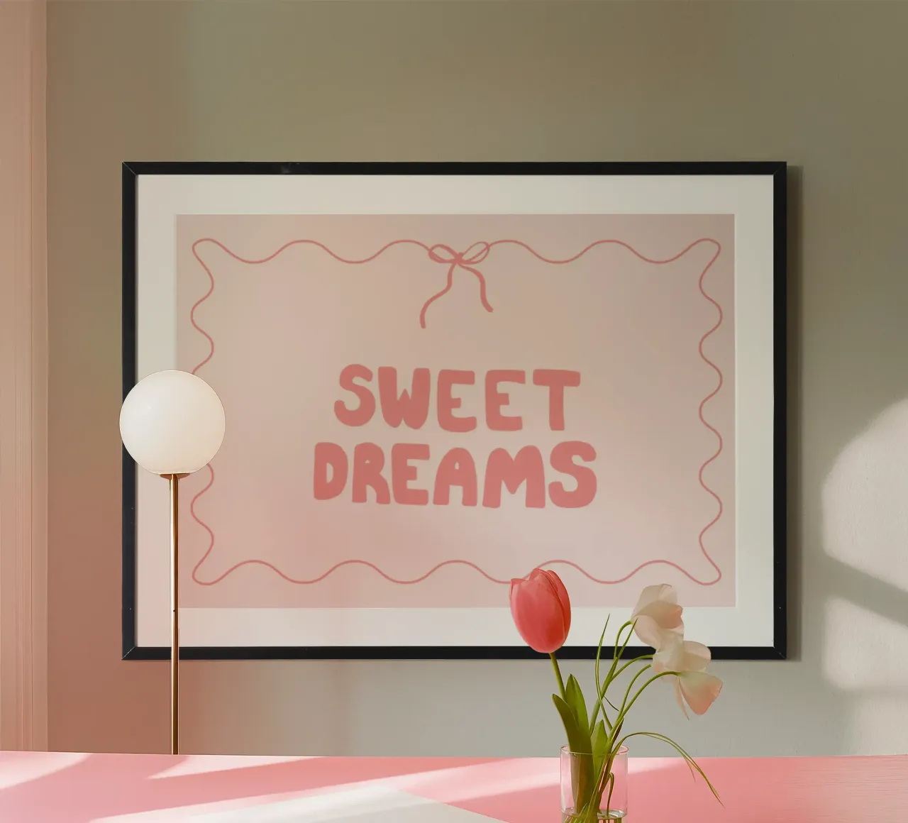 Stampa d'arte con citazione "Sweet Dreams", Soft Pink Decor poster da vintagepod