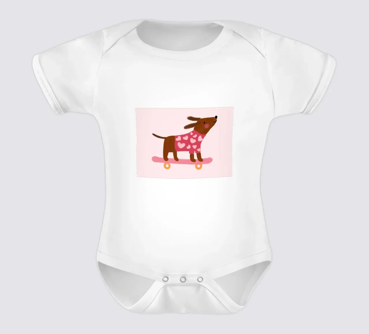 Perro lindo en monopatín, Kawaii Animal Art Print body de bebé de vintagepod
