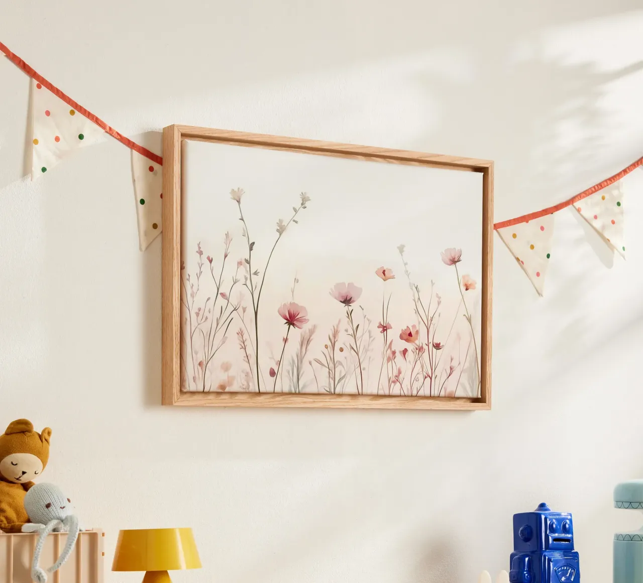 Ätherische Aquarell Wildblumen Landschaft drucken Leinwand mit Schattenfugenrahmen von vintagepod