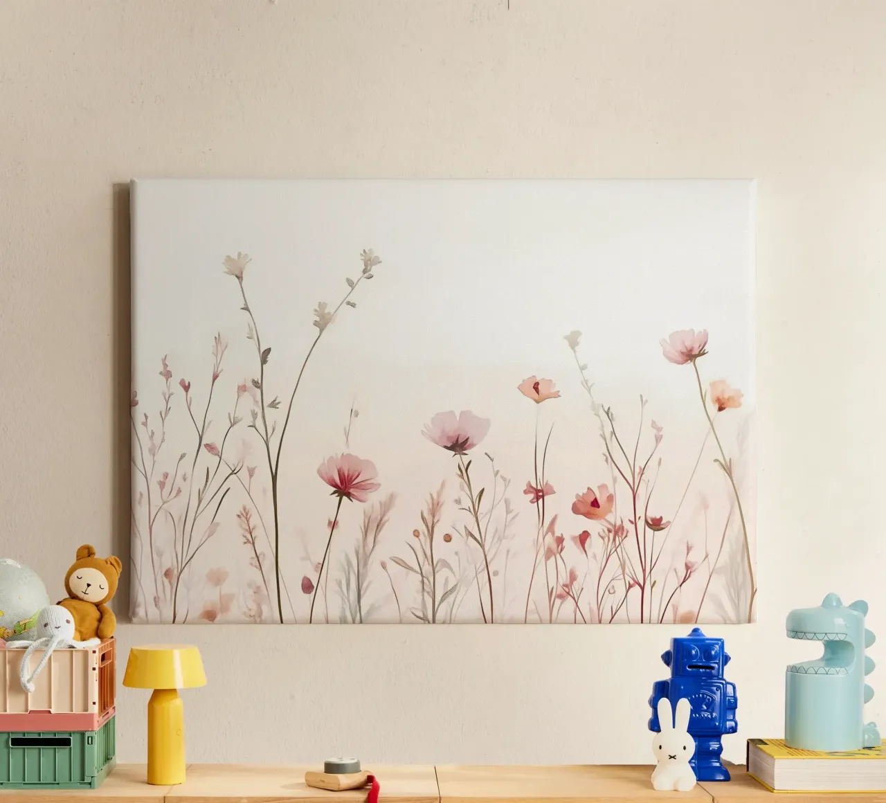 Ätherische Aquarell Wildblumen Landschaft drucken Leinwand mit Schattenfugenrahmen von vintagepod