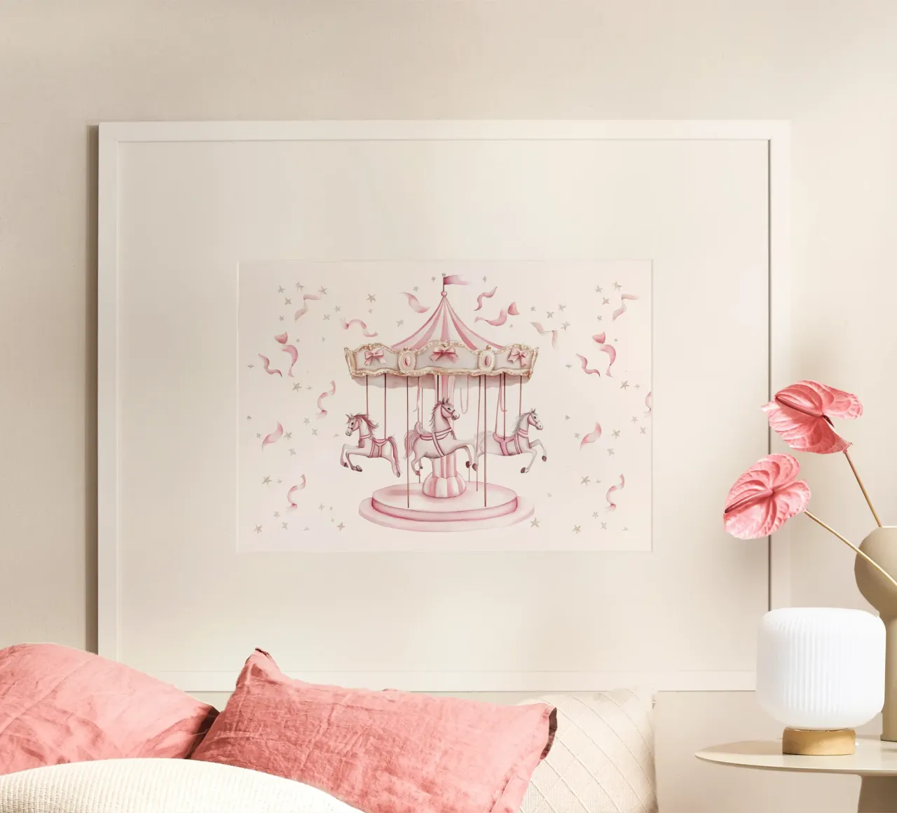 Carosello stravagante di cavalli rosa per l'asilo nido poster da vintagepod