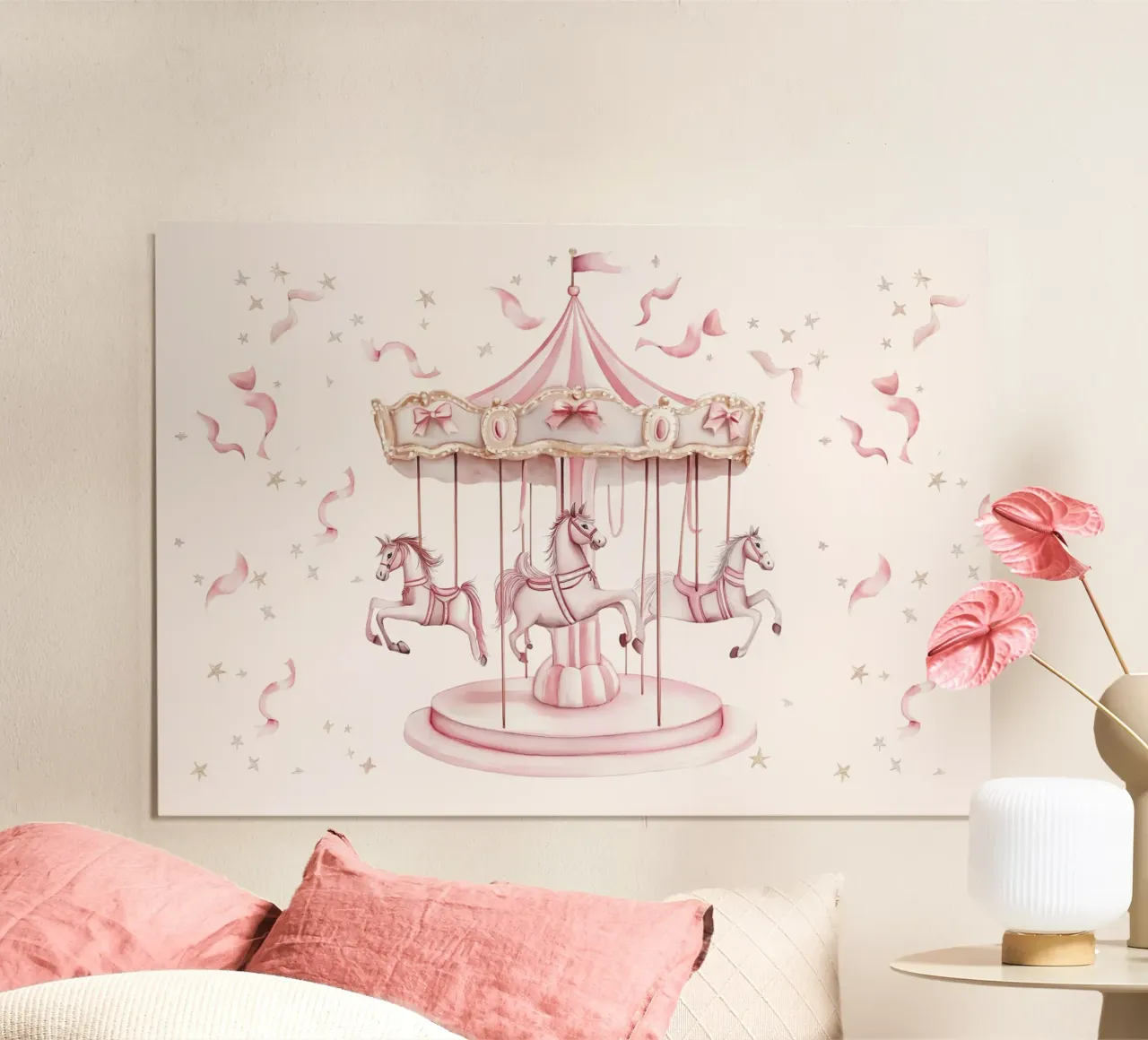 Carosello stravagante di cavalli rosa per l'asilo nido poster da vintagepod