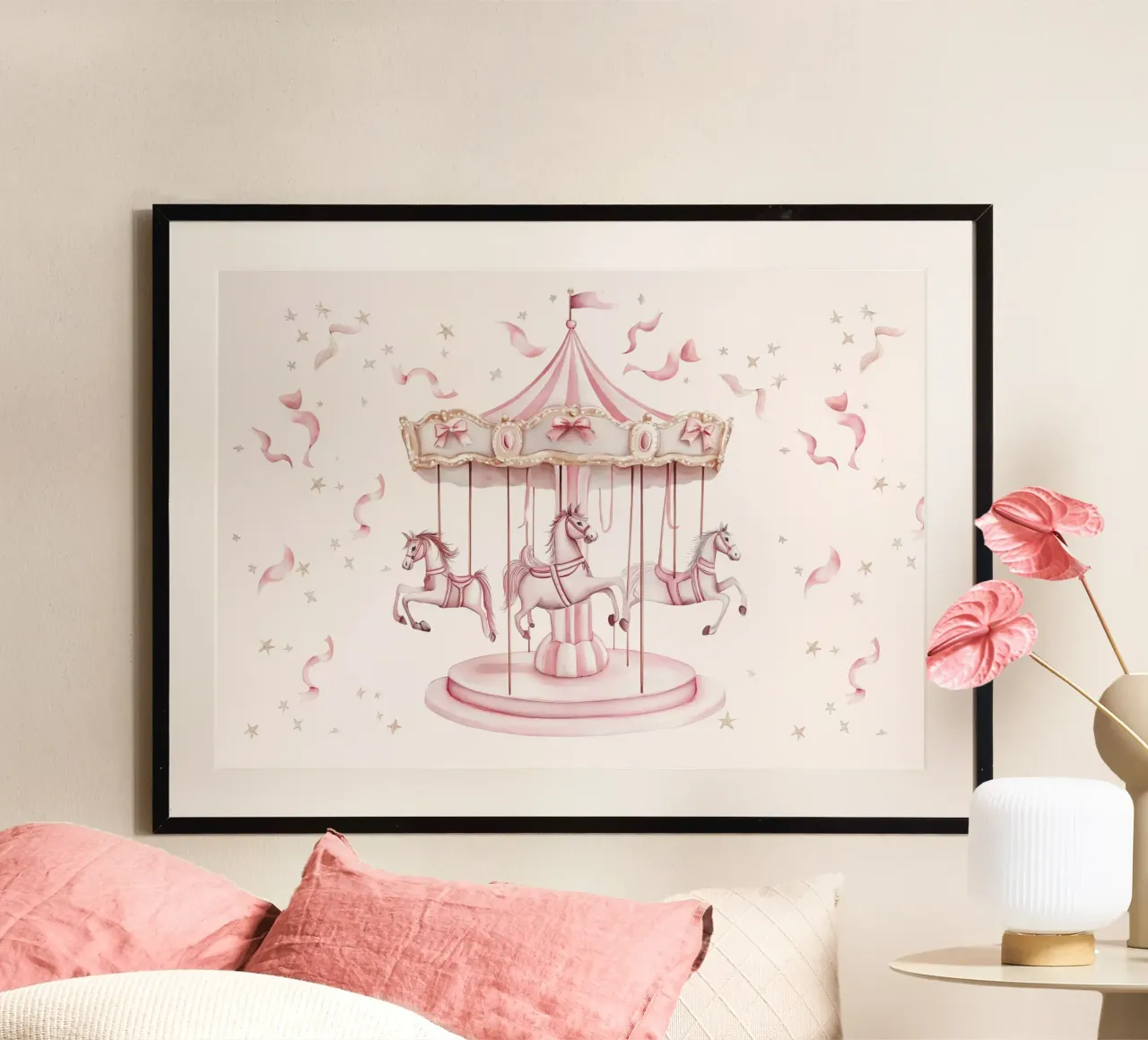 Carosello stravagante di cavalli rosa per l'asilo nido poster da vintagepod