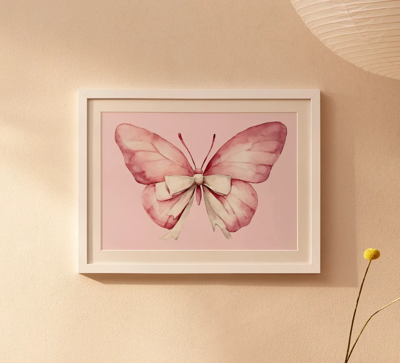 Farfalla rosa con fiocco bianco Stampa d'arte ad acquerello poster da vintagepod